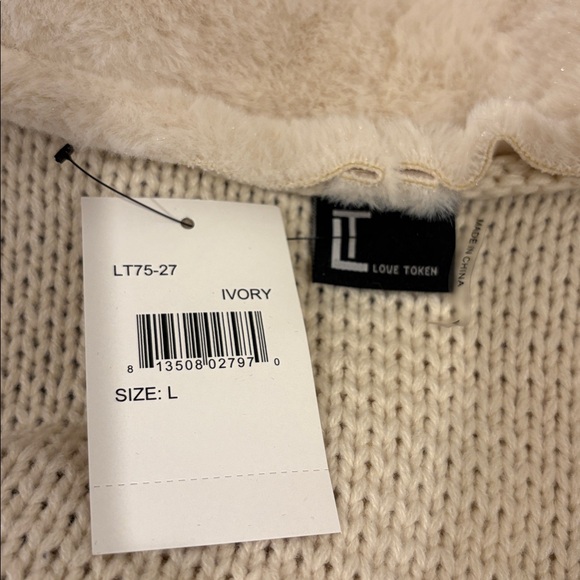 NWT 🔥Love Token Ivory Sweater Fur Large L Open Front Knit Fur Soft Suede Jacket - Picture 8 of 10